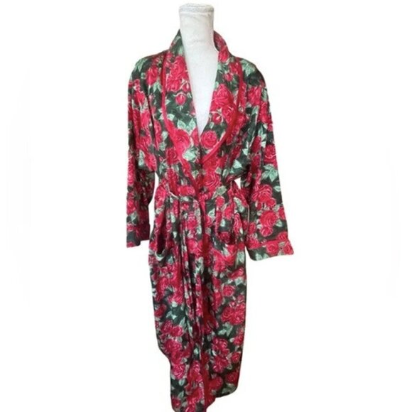 VTG Victoria's Secret Gold Label Maxi Length Floral Rose Print Robe - Picture 1 of 12